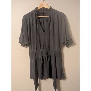BCBGMaxazria Womens Silk Ruffle Neck Mini Dress Size S Grey Feminine Sheer